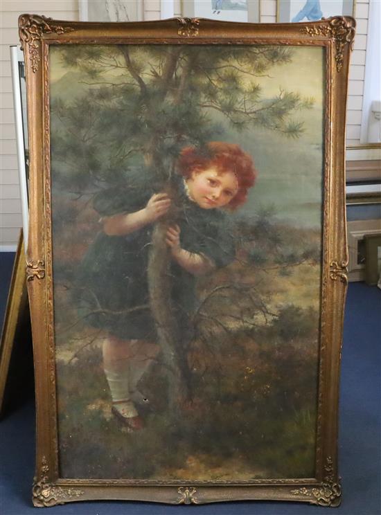 Louisa Starr-Canzigni (1845-1909) Portrait of a Scottish? girl beside a pine tree 46 x 28in.